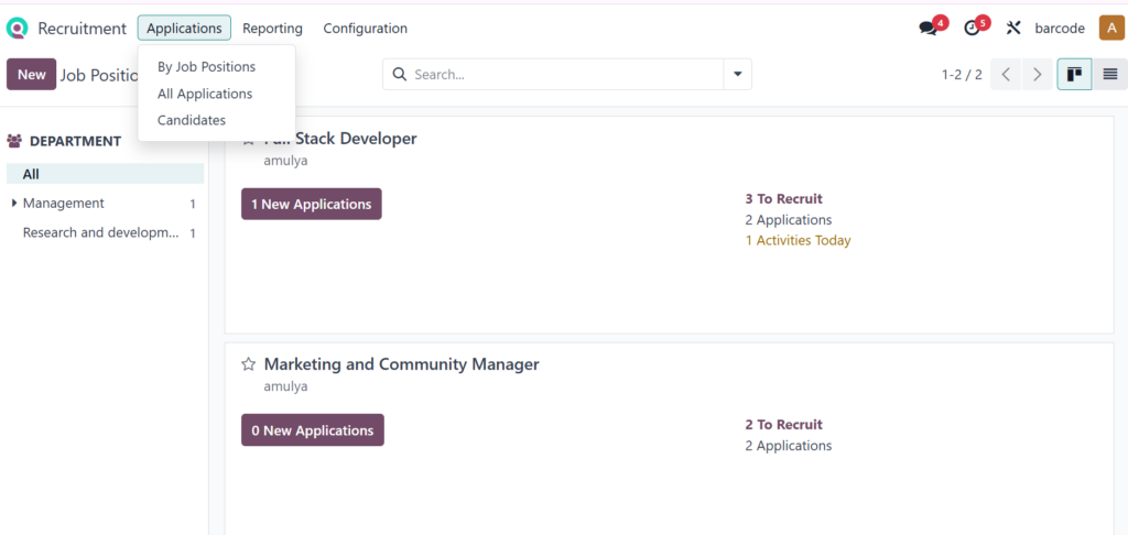Odoo Recruitment Process Dashboard