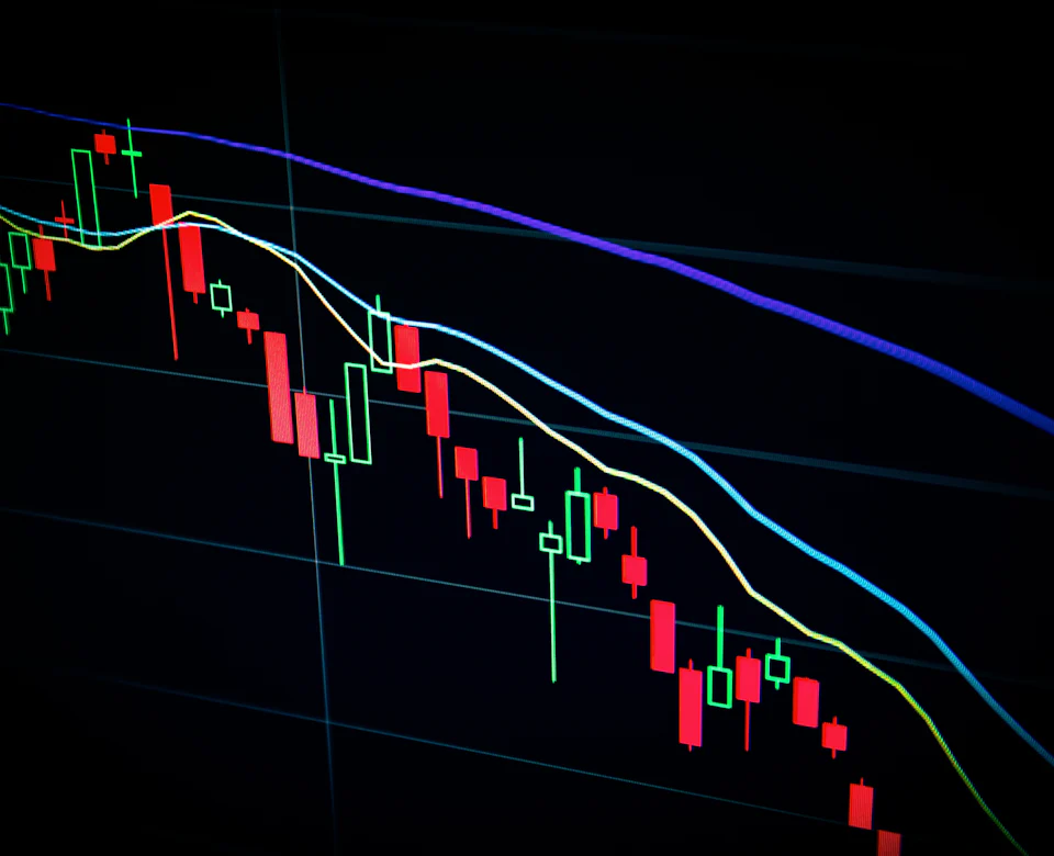 Stock market candlestick chart on a trading screen