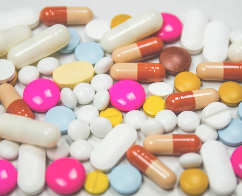 Assorted medicine tablets and capsules